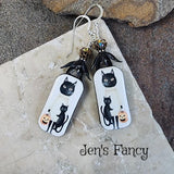 Halloween Cat Porcelain Earrings: Sterling Silver