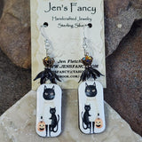 Halloween Cat Porcelain Earrings: Sterling Silver