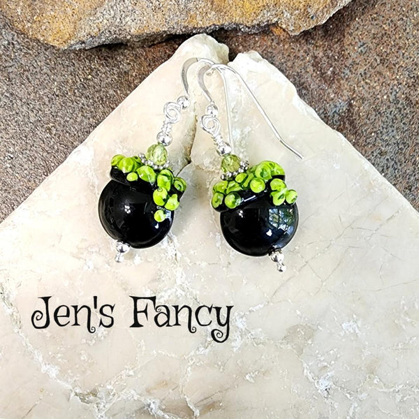 Halloween Cauldron Earrings Sterling Silver Art Glass – Jen's Fancy