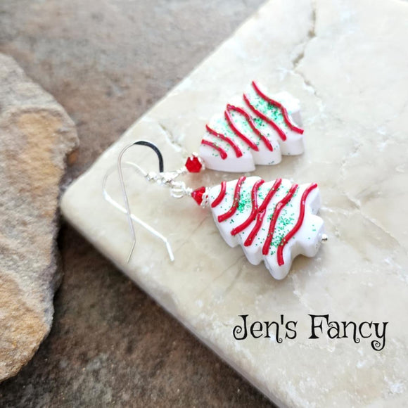 Christmas Tree Cake Earrings Sterling Silver Jewelry, Unique Fun Teacher Gift for Her