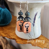 Pumpkin Head Porcelain Art Earrings Sterling Silver, Unique Fall Autumn Jewelry