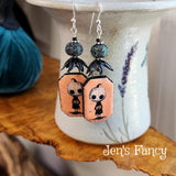 Pumpkin Head Porcelain Art Earrings Sterling Silver, Unique Fall Autumn Jewelry