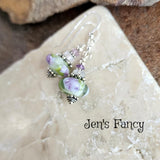 Amethyst Floral Art Glass Earrings Sterling Silver, Moonstone Gemstone Floral Art Glass Jewelry