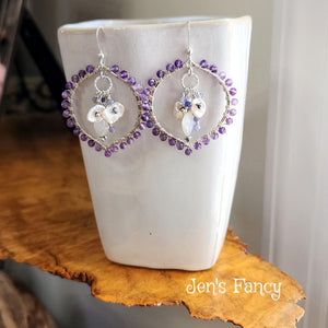 Amethyst Genuine Gemstone Earrings Sterling Silver Wire Wrapped Clusters with Moonstone and Tanzanite