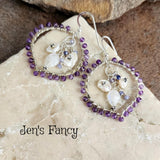 Amethyst Genuine Gemstone Earrings Sterling Silver Wire Wrapped Clusters with Moonstone and Tanzanite