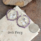 Amethyst Genuine Gemstone Earrings Sterling Silver Wire Wrapped Clusters with Moonstone and Tanzanite