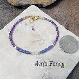 Amethyst, Tanzanite & Ethiopian Opal Gold Filled Bracelet - Genuine Gemstone Bracelet