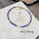 Amethyst, Tanzanite & Ethiopian Opal Gold Filled Bracelet - Genuine Gemstone Bracelet