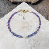 Amethyst, Tanzanite & Ethiopian Opal Gold Filled Bracelet - Genuine Gemstone Bracelet