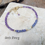 Amethyst, Tanzanite & Ethiopian Opal Gold Filled Bracelet - Genuine Gemstone Bracelet