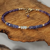 Amethyst, Tanzanite & Ethiopian Opal Gold Filled Bracelet - Genuine Gemstone Bracelet