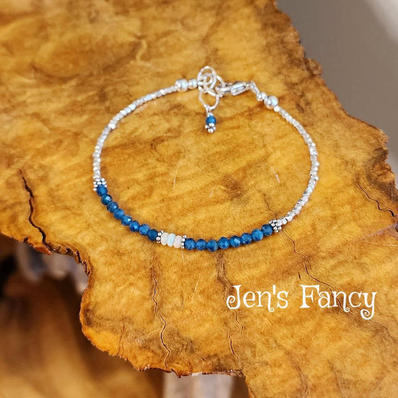Neon Blue Apatite Bracelet Ethiopian Opal & Karen Hill Tribe Fine Silver
