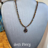 Handcrafted Art Glass Leaf Gemstone Necklace with Tiger's Eye Sterling Silver