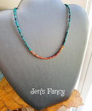 Chrysocolla Gemstone Necklace Sterling Silver with Moroccan Red Agate & Hessonite Garnet