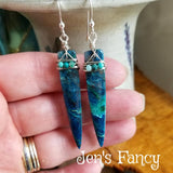 Chrysocolla Long Gemstone Earrings Sterling Silver Wire Wrapped