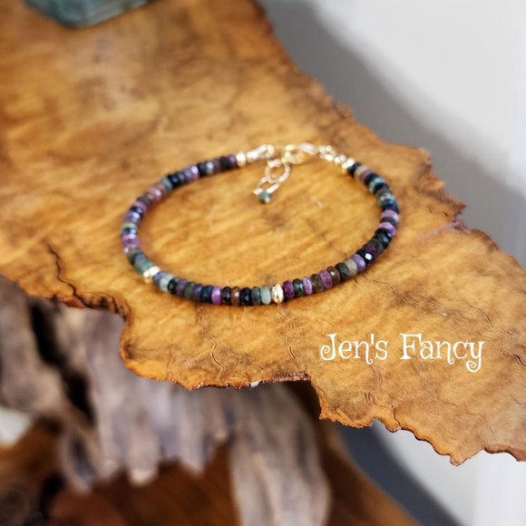 Tourmaline Faceted Gemstone Bracelet Gold Filled