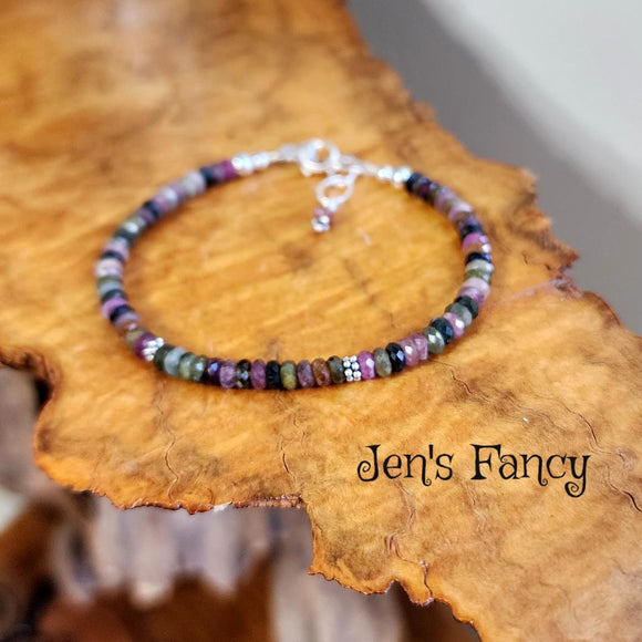Tourmaline Faceted Gemstone Bracelet Bali Sterling Silver