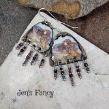 Fairy Art Enameled Earrings Sterling Silver, Boulder Opal & Ruby Gemstone Earrings