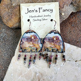 Fairy Art Enameled Earrings Sterling Silver, Boulder Opal & Ruby Gemstone Earrings