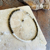 Golden Obsidian & Freshwater Pearl Gemstone Bracelet Sterling Silver