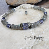 Faceted Labradorite & Iolite Bracelet - Sterling Silver Genuine Gemstone Jewelry