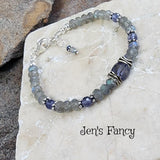 Faceted Labradorite & Iolite Bracelet - Sterling Silver Genuine Gemstone Jewelry