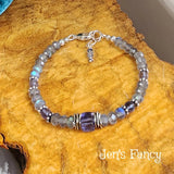 Faceted Labradorite & Iolite Bracelet - Sterling Silver Genuine Gemstone Jewelry