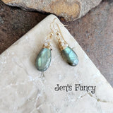 Labradorite Gemstone Briolette Earrings with Moonstone Gold Filled Wire Wrapped