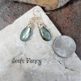 Labradorite Gemstone Briolette Earrings with Moonstone Gold Filled Wire Wrapped