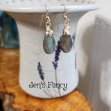 Labradorite Gemstone Briolette Earrings with Moonstone Gold Filled Wire Wrapped