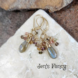 Labradorite & Tourmaline Wire Wrapped Briolette Gemstone Cluster Earrings Gold Filled