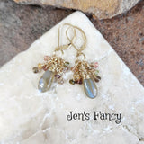 Labradorite & Tourmaline Wire Wrapped Briolette Gemstone Cluster Earrings Gold Filled