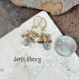 Labradorite & Tourmaline Wire Wrapped Briolette Gemstone Cluster Earrings Gold Filled