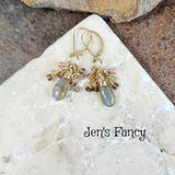 Labradorite & Tourmaline Wire Wrapped Briolette Gemstone Cluster Earrings Gold Filled