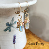 Labradorite & Tourmaline Wire Wrapped Briolette Gemstone Cluster Earrings Gold Filled