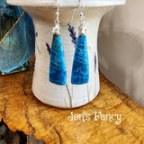 Long Blue Apatite Gemstone Earrings Sterling Silver Wire Wrapped