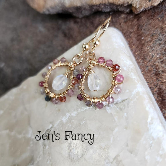 Spinel & Moonstone Infinity Earrings Gold-Filled Wire Wrapped