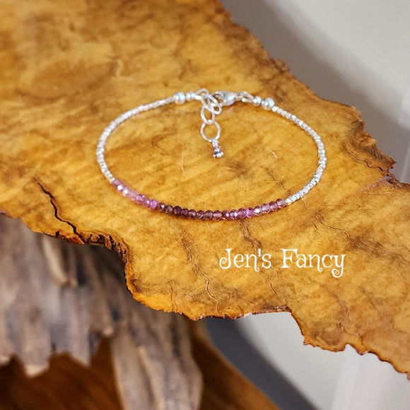 Pink Tourmaline Bracelet Karen Hill Tribe Fine Silver, Healing Crystal Chakra Gemstone Jewelry, Layering Bracelet