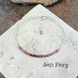 Pink Tourmaline Bracelet Karen Hill Tribe Fine Silver, Healing Crystal Chakra Gemstone Jewelry, Layering Bracelet