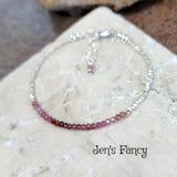 Pink Tourmaline Bracelet Karen Hill Tribe Fine Silver, Healing Crystal Chakra Gemstone Jewelry, Layering Bracelet