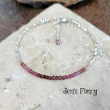 Pink Tourmaline Bracelet Karen Hill Tribe Fine Silver, Healing Crystal Chakra Gemstone Jewelry, Layering Bracelet