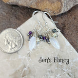 Moonstone Gemstone Cluster Earrings Sterling Silver with Amethyst, Iolite, Opal & Pearls