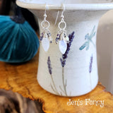 Moonstone Gemstone Cluster Earrings Sterling Silver with Amethyst, Iolite, Opal & Pearls