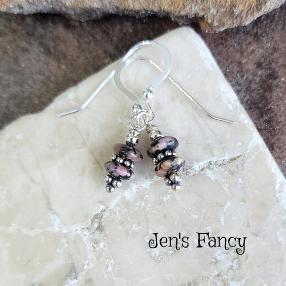 Rhodonite Earrings Sterling Silver