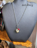 Sugar Skull Art Galss Necklace Sterling Silver