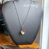 Sugar Skull Art Galss Necklace Sterling Silver