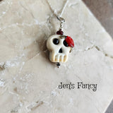 Sugar Skull Art Galss Necklace Sterling Silver
