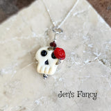 Sugar Skull Art Galss Necklace Sterling Silver