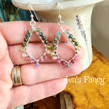 Tourmaline Natural Gemstone Earrings Sterling Silver Wire Wrapped Hoops