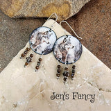 Wolf Art Enameled Earrings Sterling Silver with Natural Boulder Opal Gemstone Jewelry Gift for Her